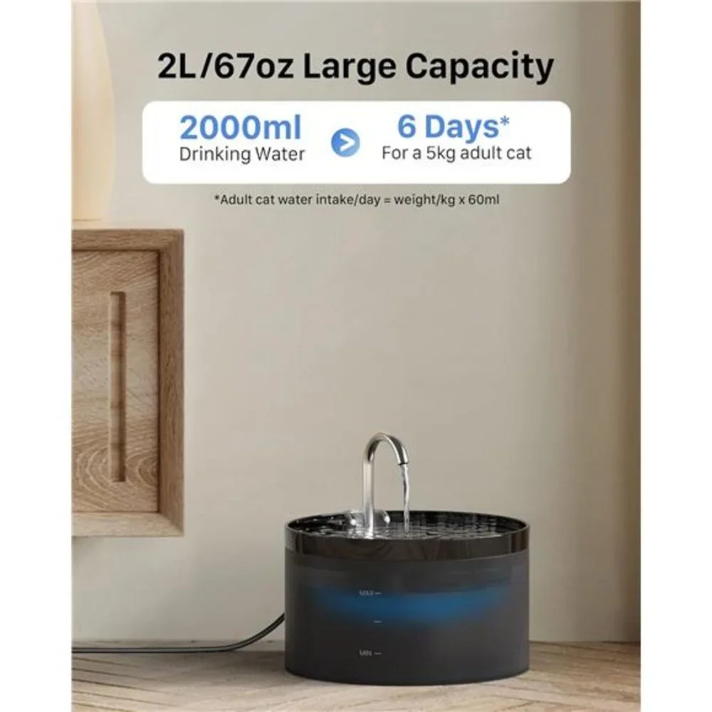 Cat Water Fountain,67oz/2L Cat Fountain, Super Silent Pet Water Fountain